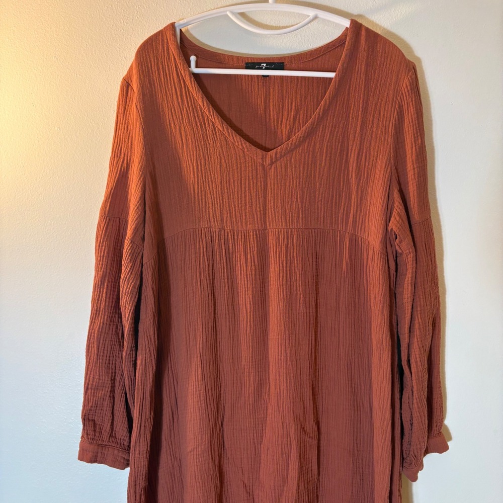 7 For All Mankind Tiered Cotton Gauzy Midi Dress Size Small Burnt Orange - Picture 3 of 8